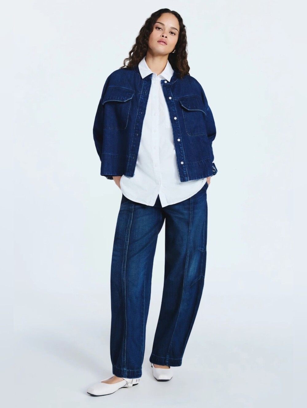 Scoop Cropped Oversized Denim Button Down Shirt Women NWT - Picture 2 of 7